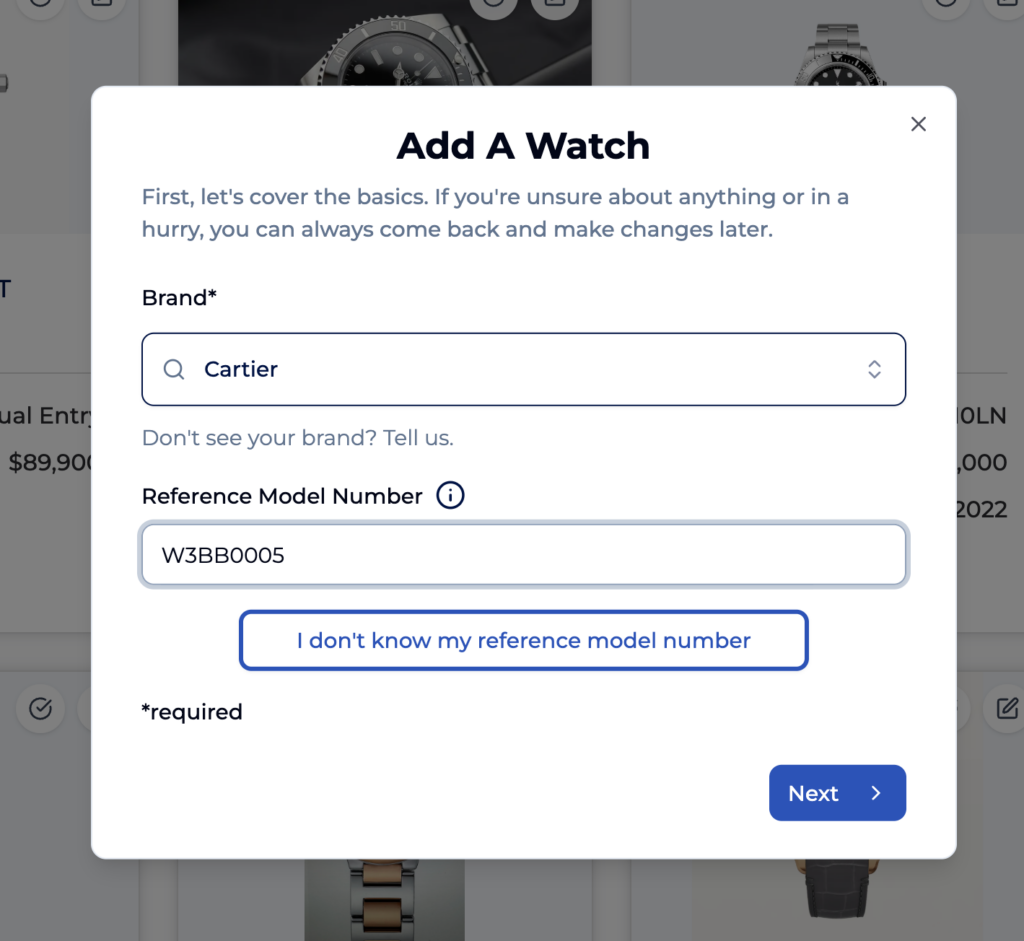 SYYNCH Add A Watch Modal