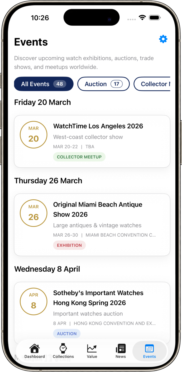 SYYNCH Events feature on iOS